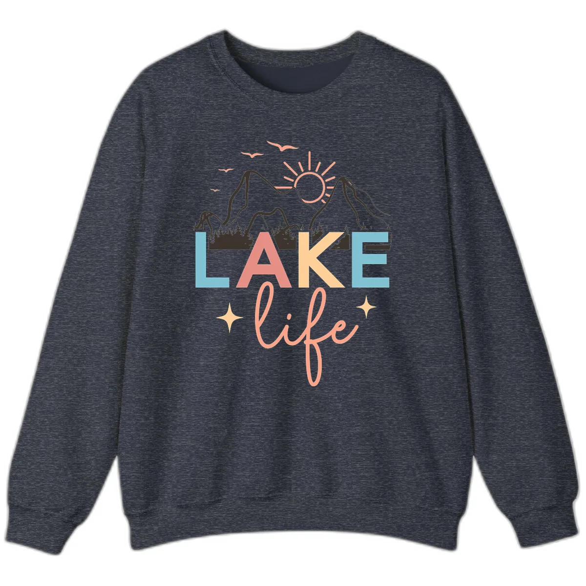 Mountain Lake Life Typography Sweatshirt in Heather Sport Dark Navy